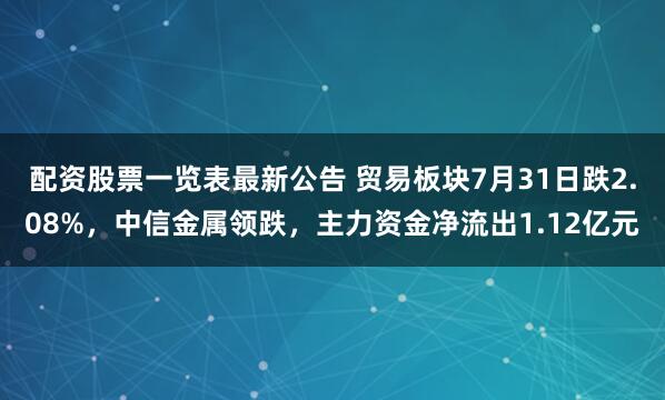 配资股票一览表最新公告 贸易板块7月31日跌2.08%，中信金属领跌，主力资金净流出1.12亿元